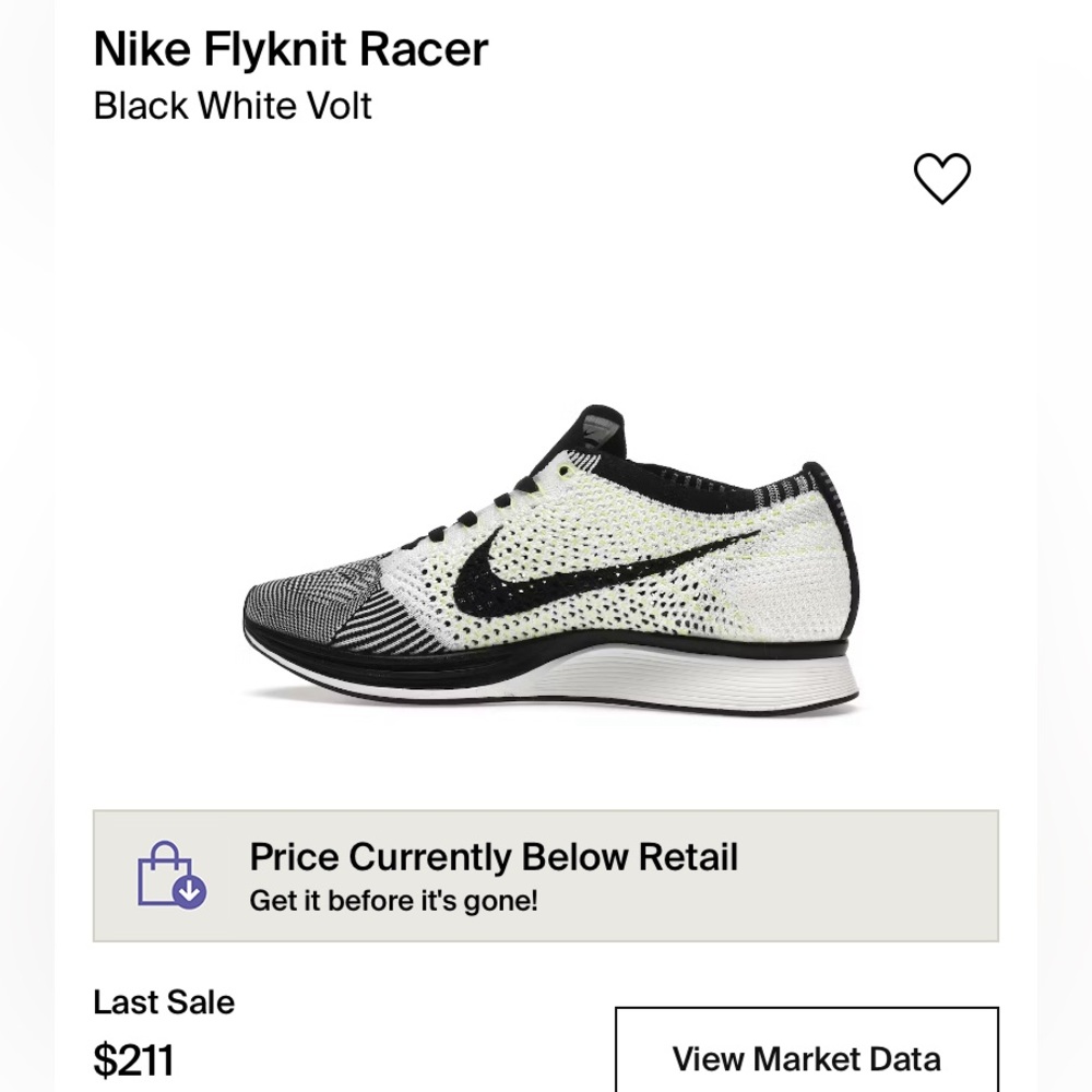Nike Flyknit Racer Black White Volt size 4.5 M / 6 Women’s